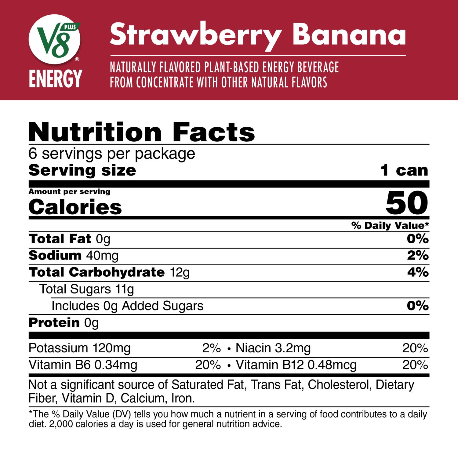 slide 3 of 5, V8 Energy Strawberry Banana Juice Energy Drink, 8 fl oz Can (6 Pack), 48.000 fl oz