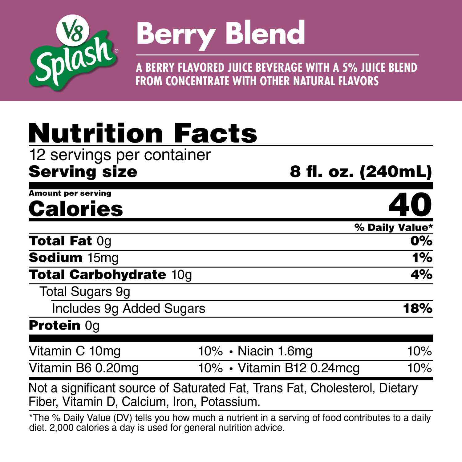 slide 2 of 7, V8 Splash Berry Blend Flavored Beverage, 96 fl oz Bottle, 96 fl oz