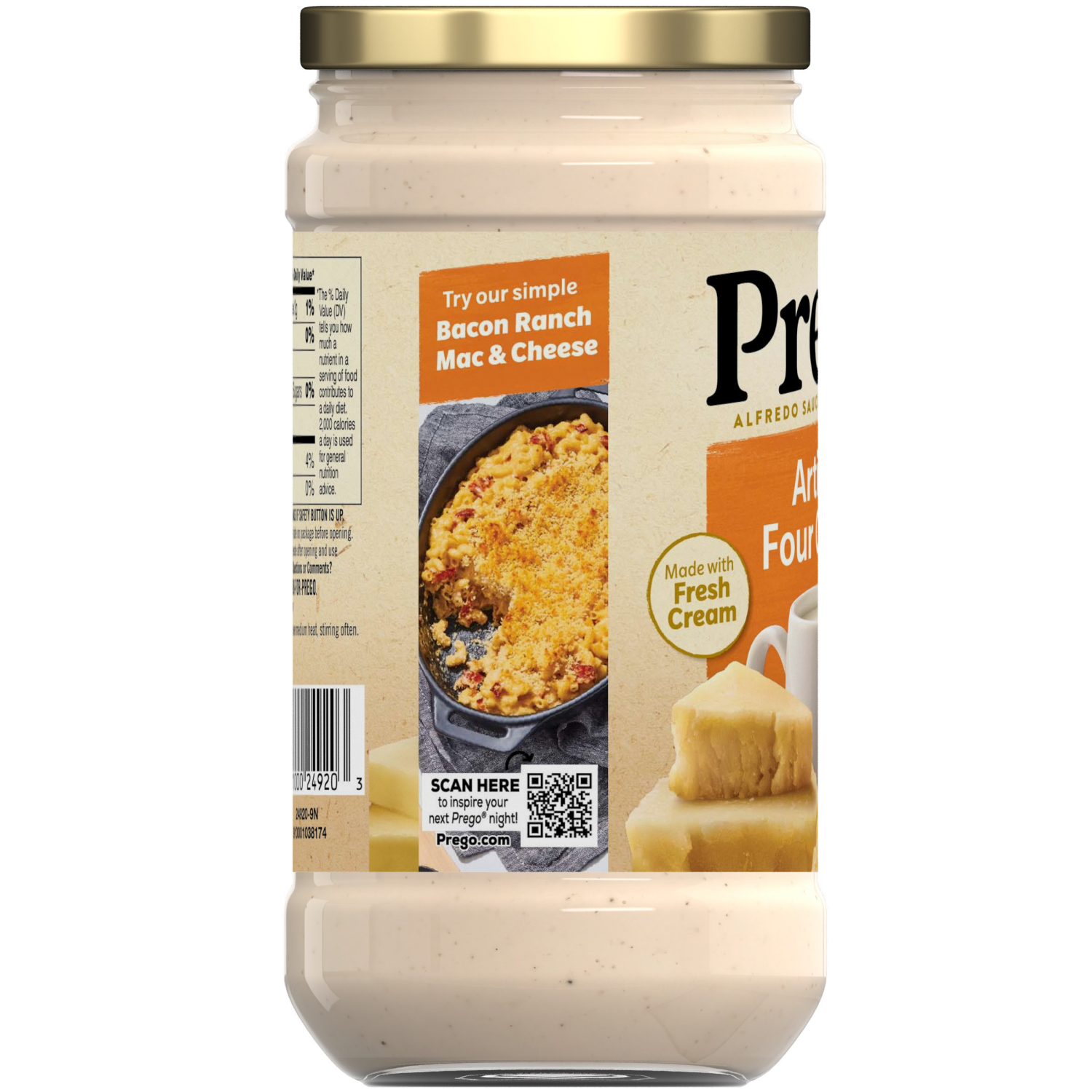 slide 3 of 8, Prego Artisan Four Cheese Alfredo Pasta Sauce, 14.500 oz