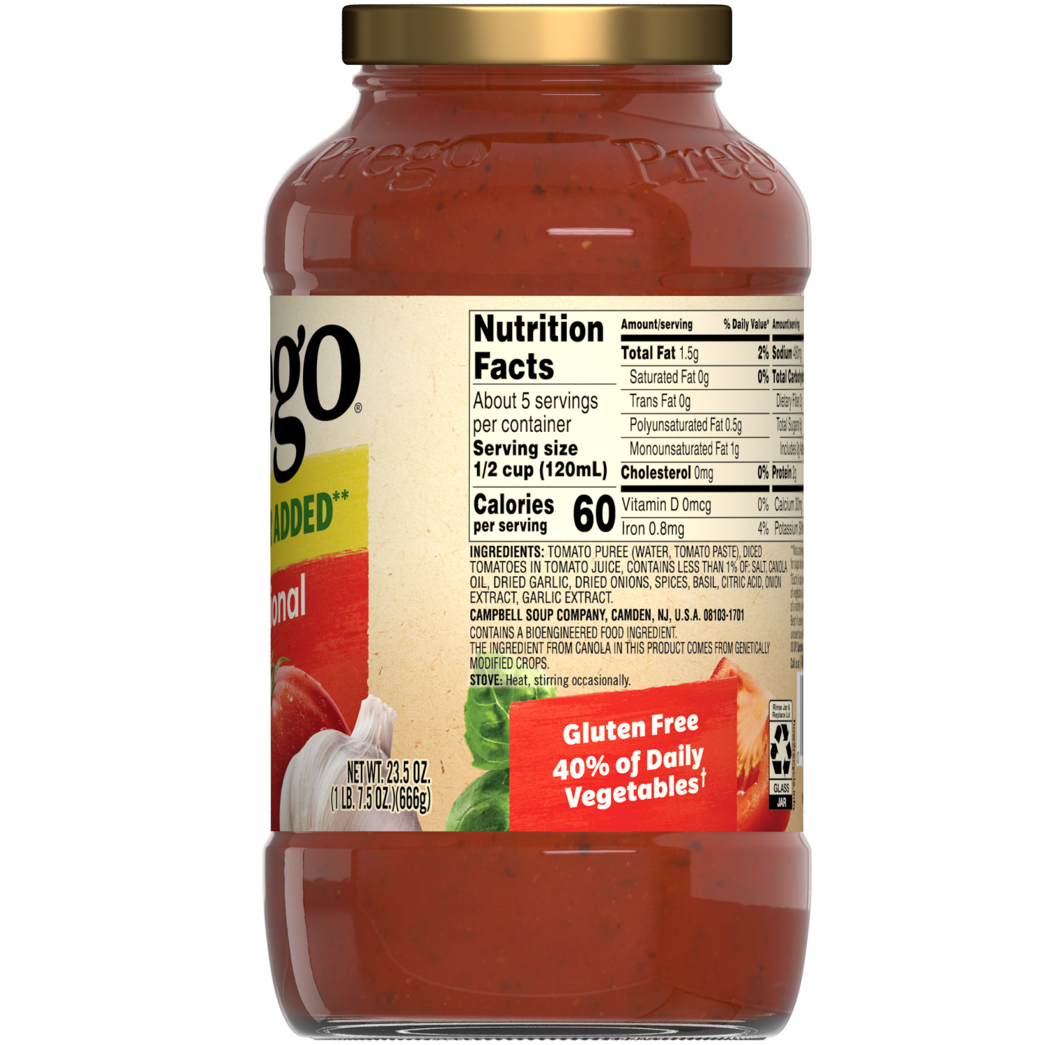 slide 2 of 8, Prego Traditional No Sugar Added Pasta Sauce, 23.500 oz