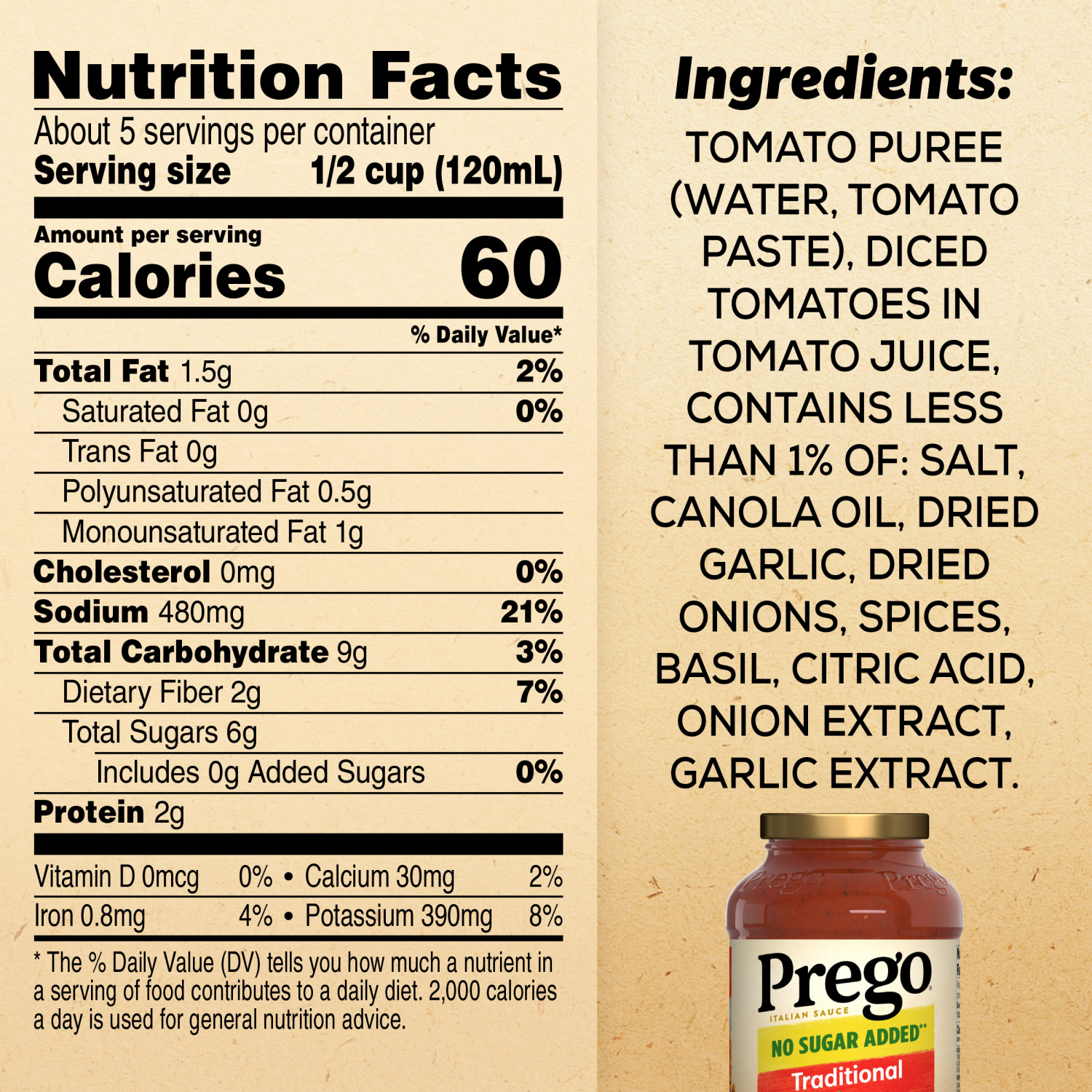 slide 4 of 8, Prego Traditional No Sugar Added Pasta Sauce, 23.500 oz