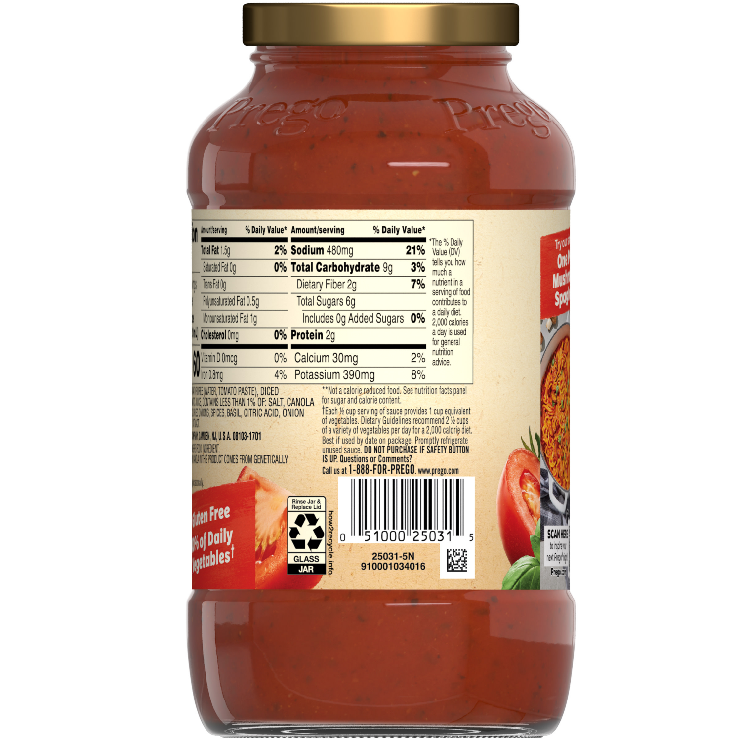 slide 5 of 8, Prego Traditional No Sugar Added Pasta Sauce, 23.500 oz