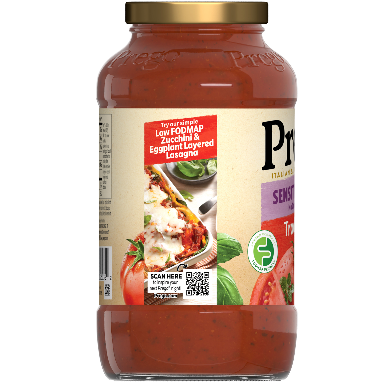 slide 3 of 8, Prego Traditional Sensitive Recipe Low FODMAP Pasta Sauce, 23.750 oz