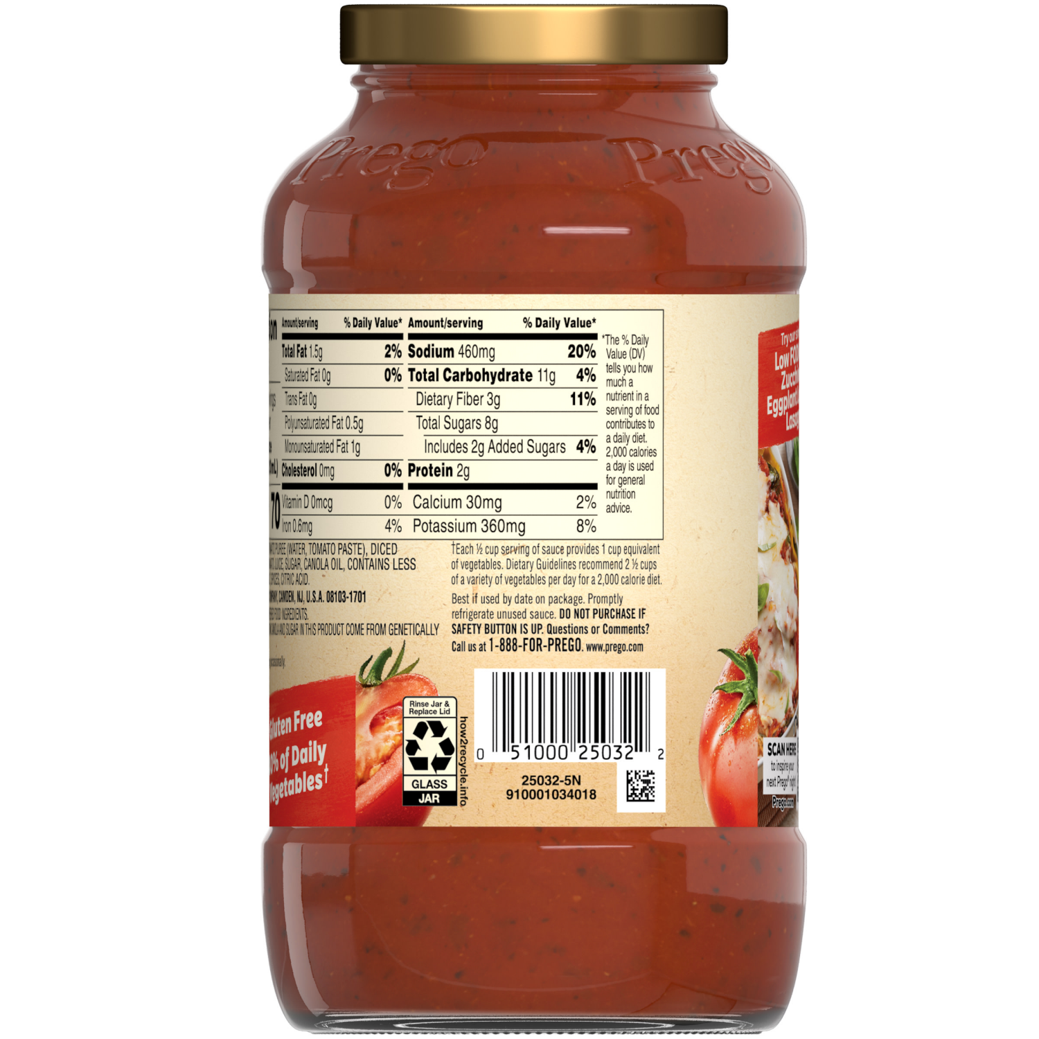 slide 5 of 8, Prego Traditional Sensitive Recipe Low FODMAP Pasta Sauce, 23.750 oz