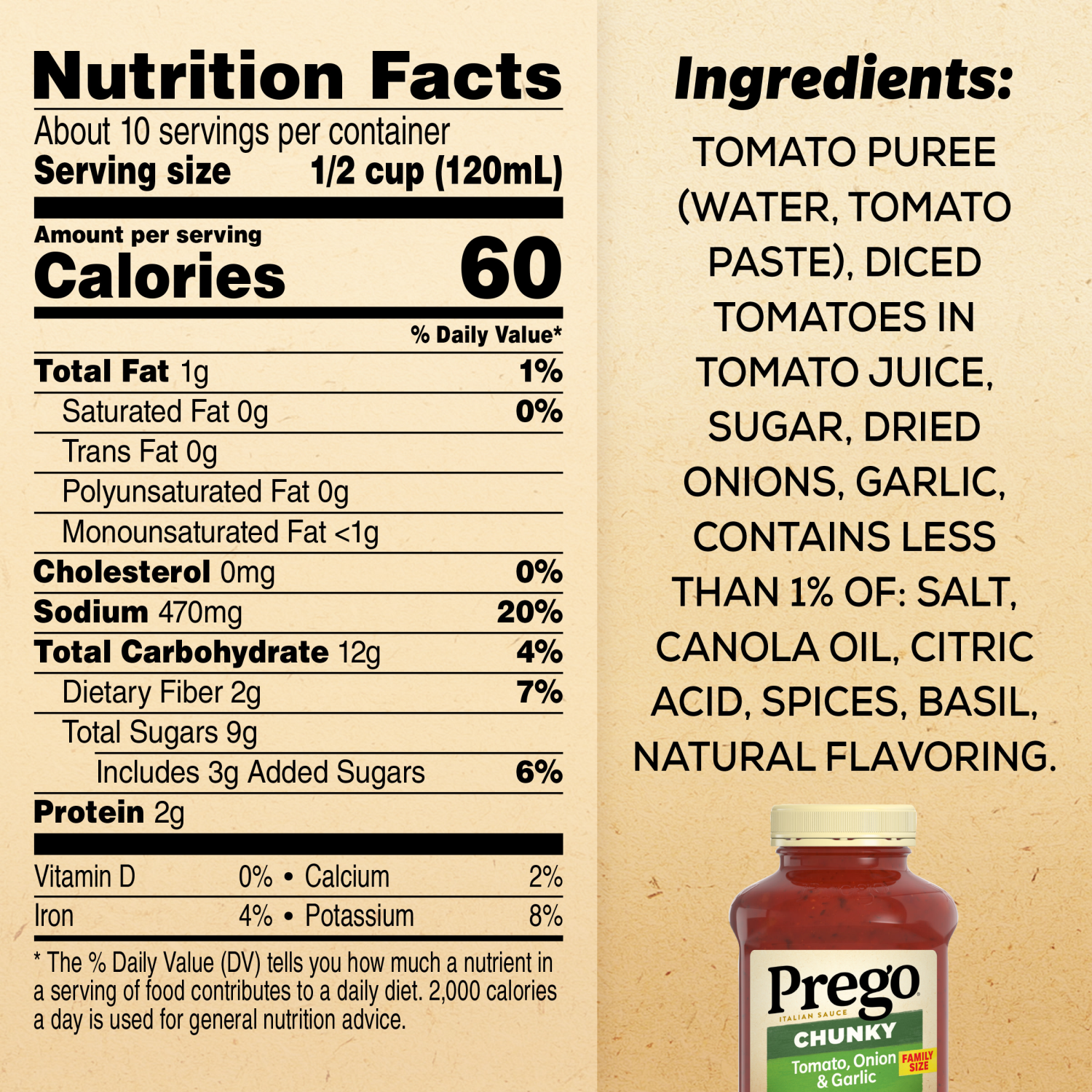 slide 4 of 8, Prego Chunky Tomato, Onion and Garlic Pasta Sauce, 45.000 oz
