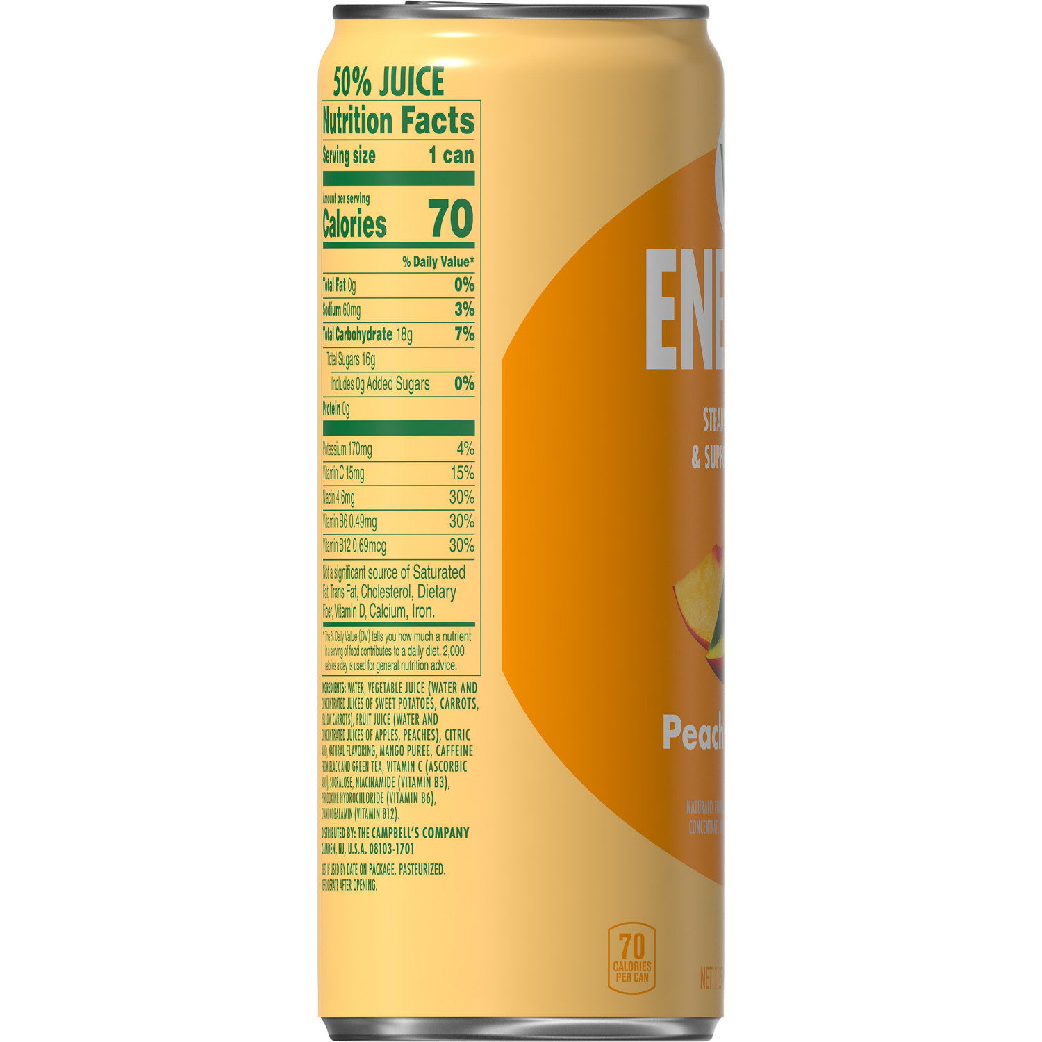slide 2 of 8, V8 +Energy Peach Mango Juice Energy Drink, 11.5 fl oz Can, 11.5 fl oz