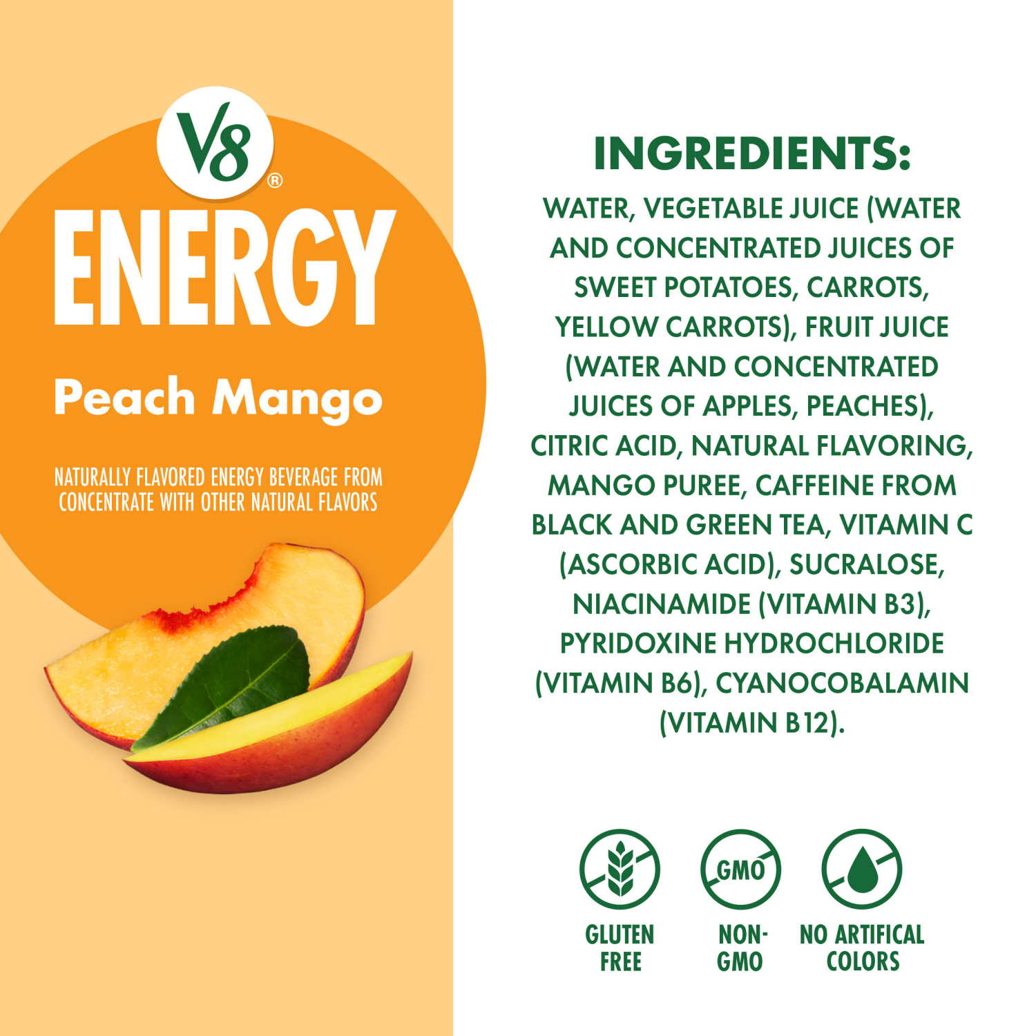 slide 3 of 8, V8 +Energy Peach Mango Juice Energy Drink, 11.5 fl oz Can, 11.5 fl oz