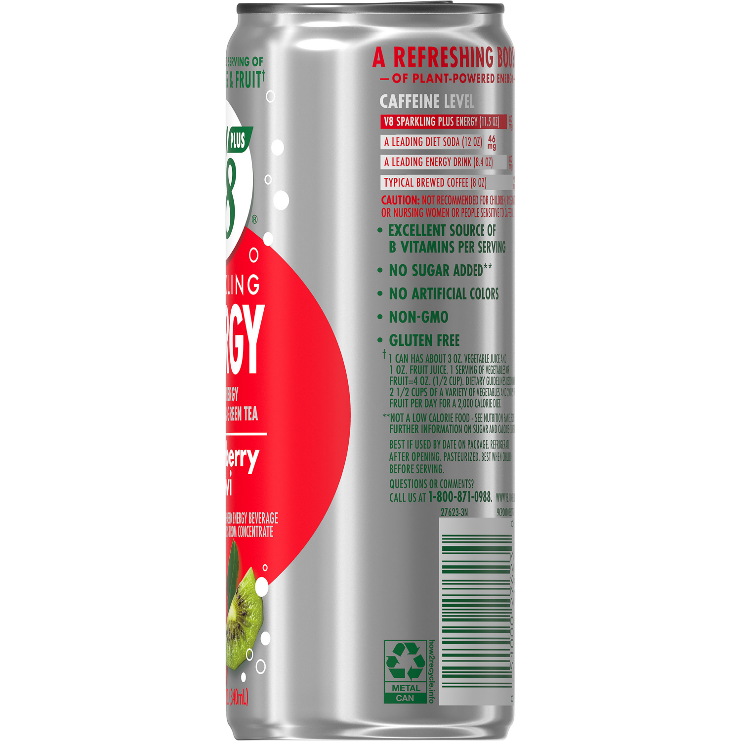 slide 4 of 8, V8 Sparkling Strawberry Kiwi Juice Energy Drink, 11.500 fl oz