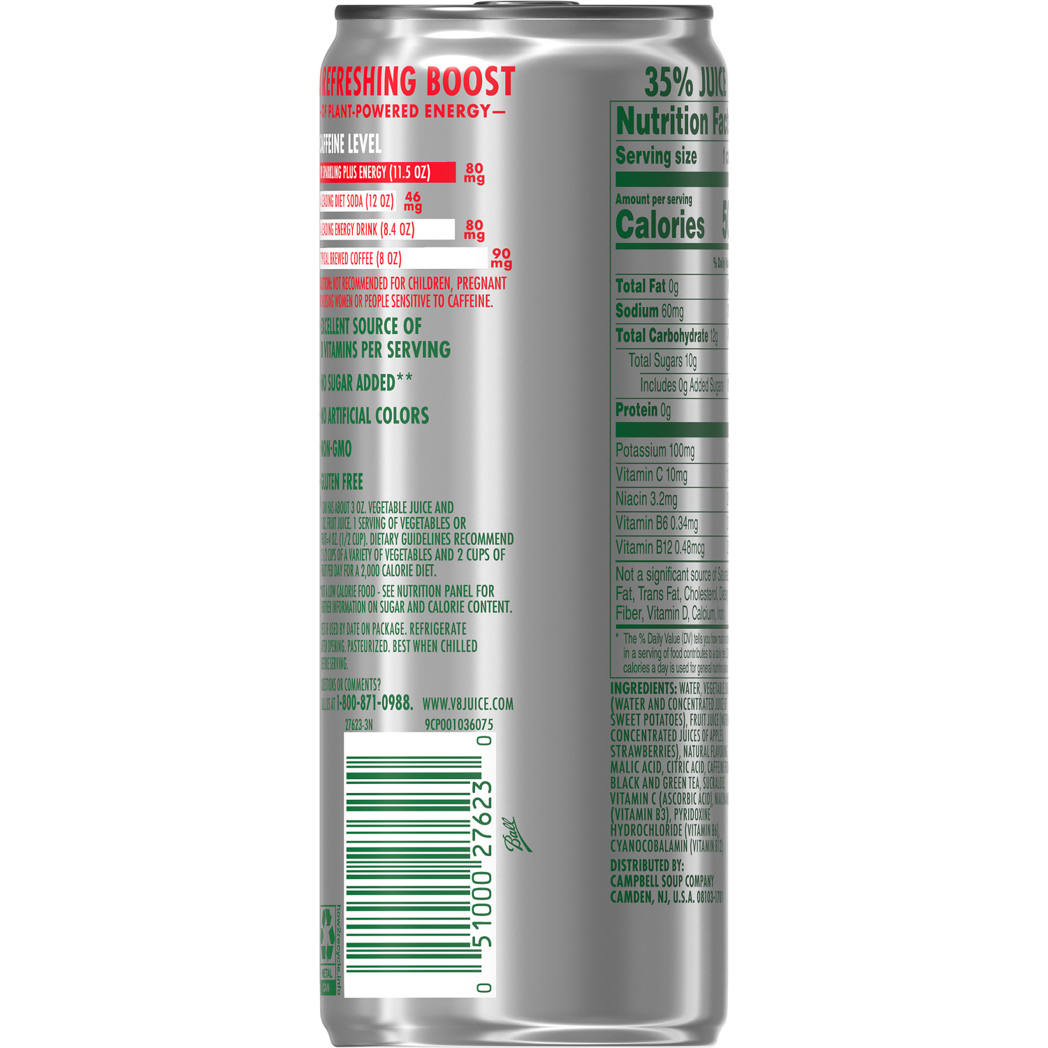 slide 8 of 8, V8 Sparkling Strawberry Kiwi Juice Energy Drink, 11.500 fl oz