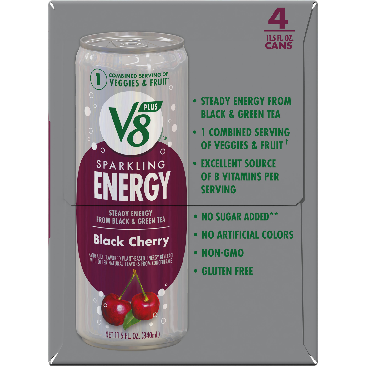 slide 2 of 8, V8 Sparkling Black Cherry Juice Energy Drink, 46.000 fl oz