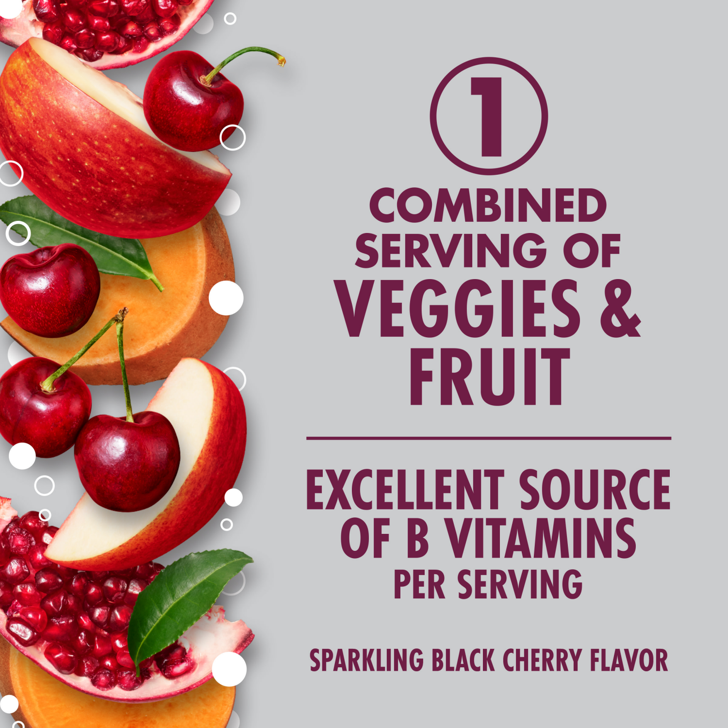 slide 7 of 8, V8 Sparkling Black Cherry Juice Energy Drink, 46.000 fl oz
