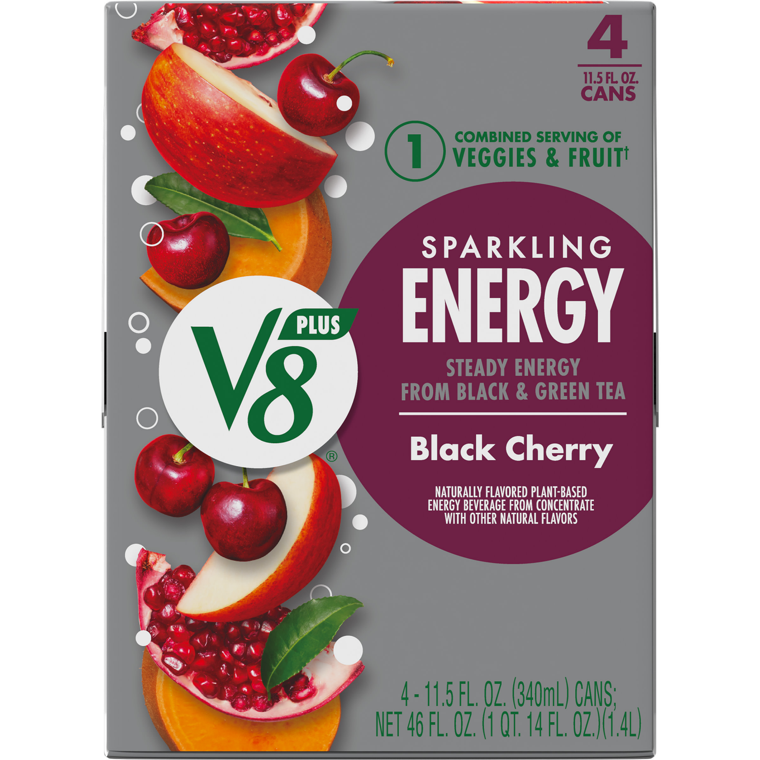 slide 8 of 8, V8 Sparkling Black Cherry Juice Energy Drink, 46.000 fl oz