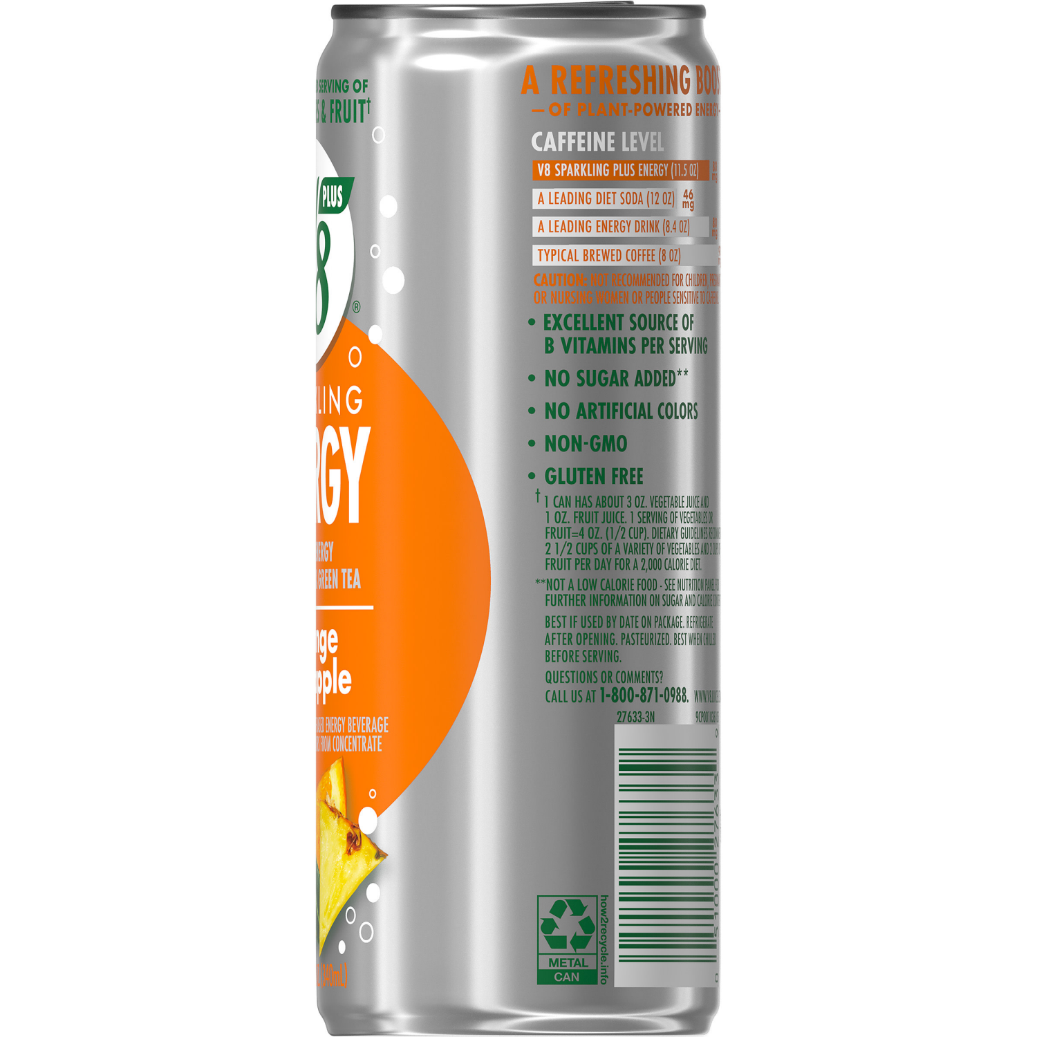 slide 4 of 8, V8 Sparkling Orange Pineapple Juice Energy Drink, 11.500 fl oz