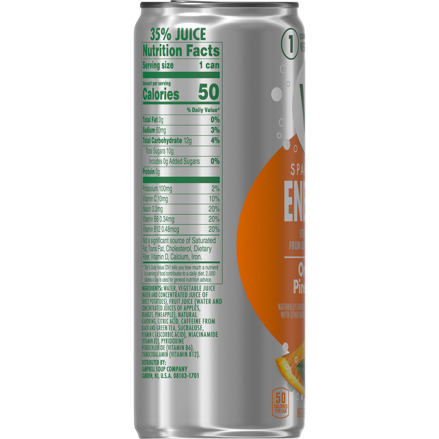 slide 2 of 8, V8 Sparkling Orange Pineapple Juice Energy Drink, 11.500 fl oz