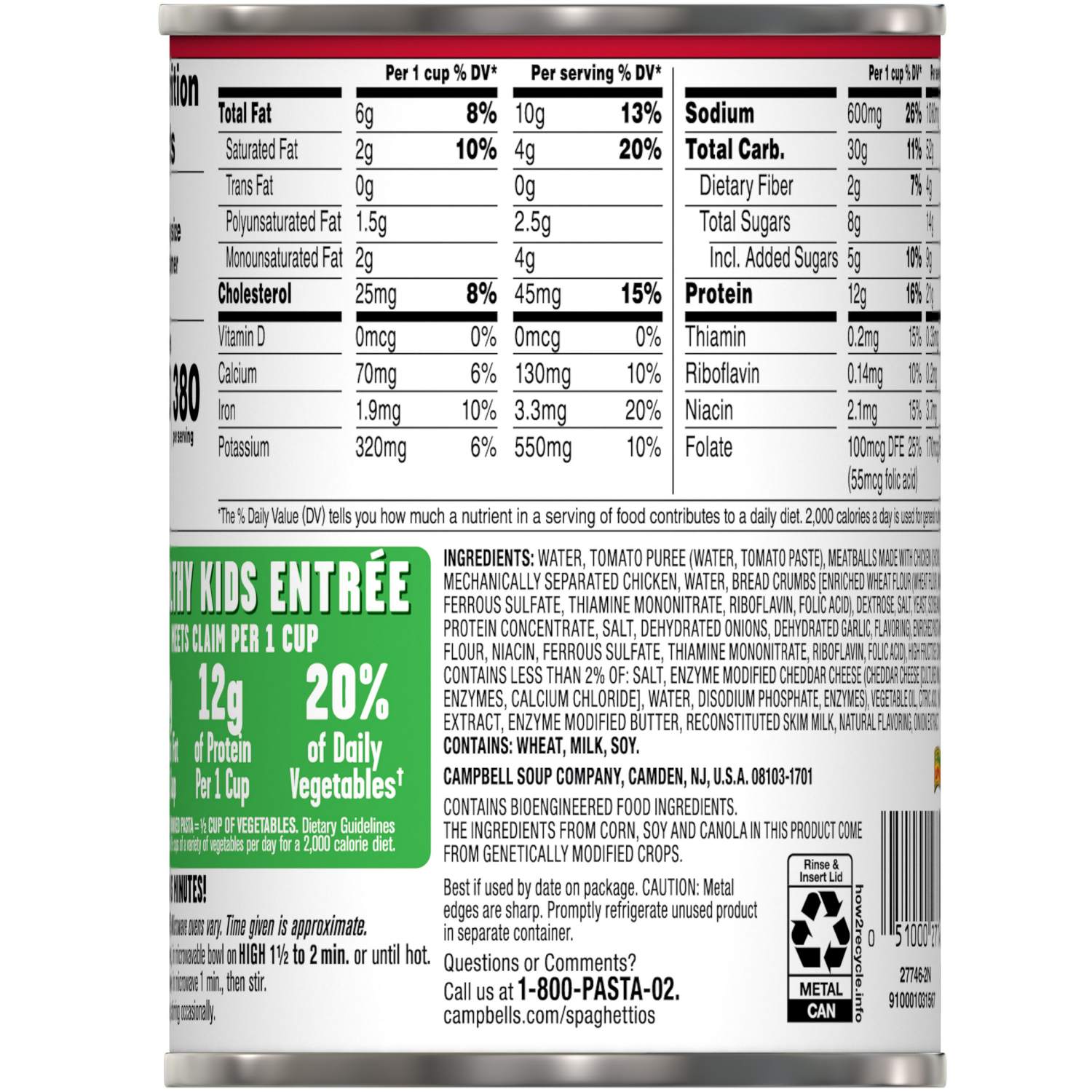 slide 5 of 8, Campbell's SpaghettiOs Canned Pasta with Chicken Meatballs, 15.6 oz Can, 15.600 oz