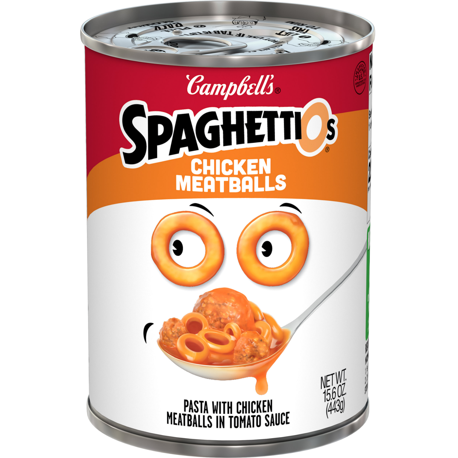 slide 1 of 8, Campbell's SpaghettiOs Canned Pasta with Chicken Meatballs, 15.6 oz Can, 15.600 oz