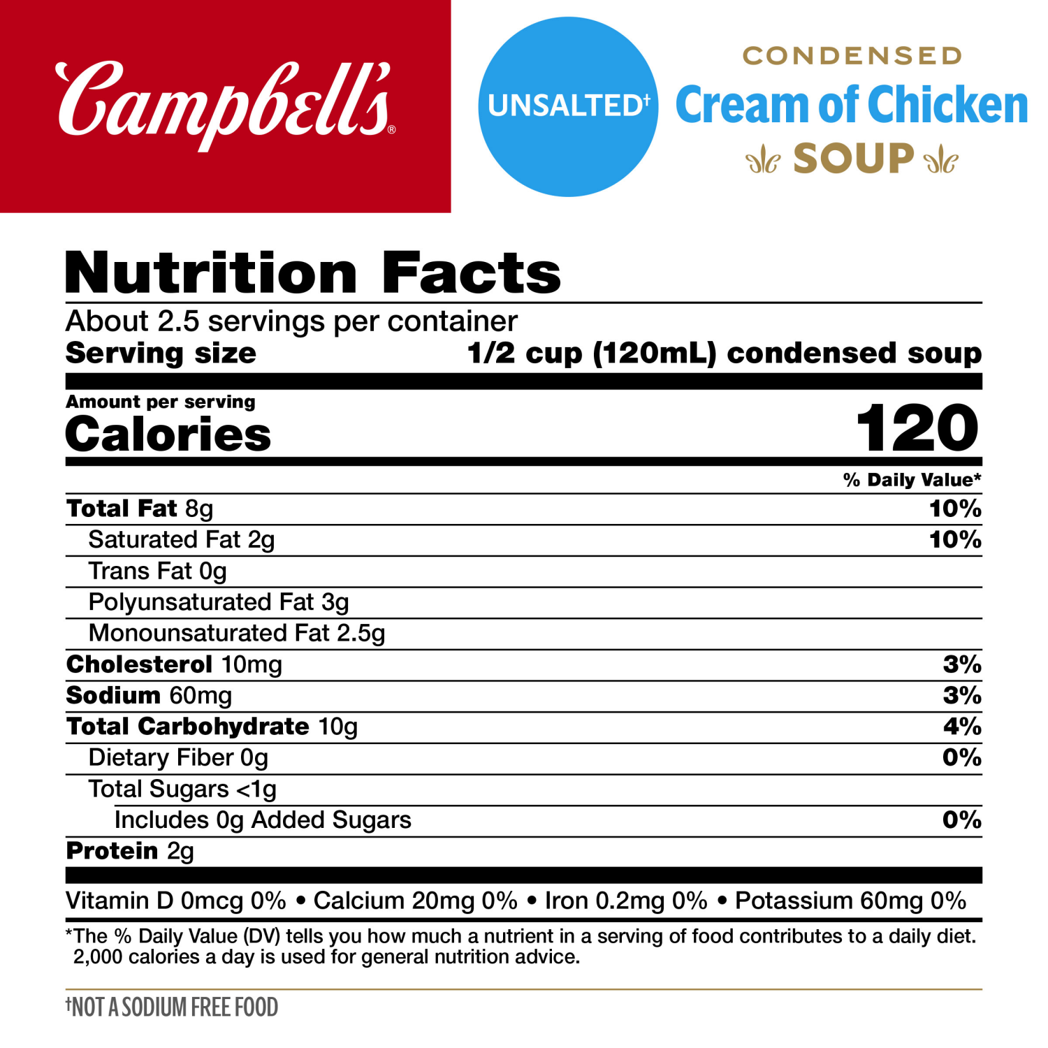 slide 2 of 7, Campbell's Condensed Unsalted Cream of Chicken Soup, 10.5 oz Can, 10.5 oz