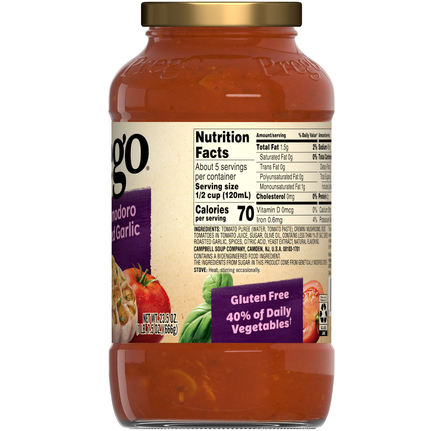 slide 2 of 8, Prego Cremini Pomodoro With Roasted Garlic Pasta Sauce, 23.5 oz Jar, 23.500 oz