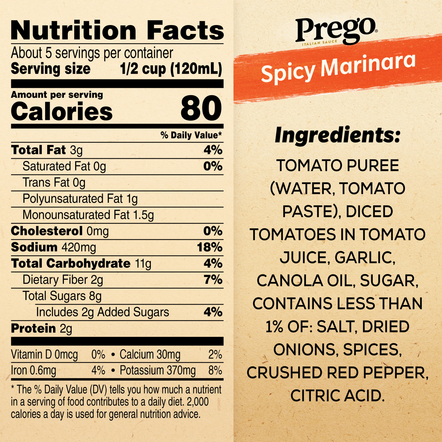 slide 4 of 8, Prego Spicy Marinara Pasta Sauce, 24.000 oz
