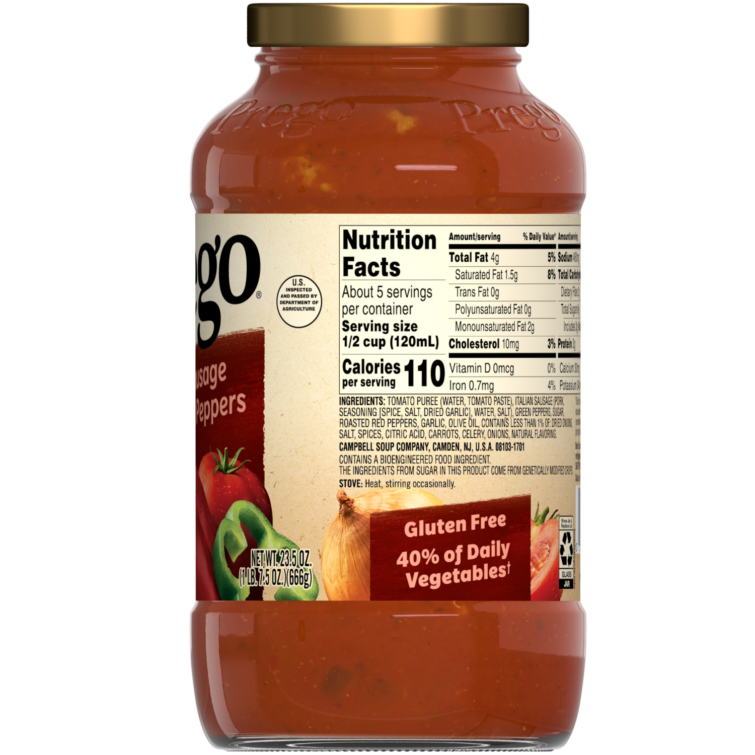 slide 2 of 8, Prego Sweet Sausage and Roasted Peppers Pasta Sauce, 23.500 oz