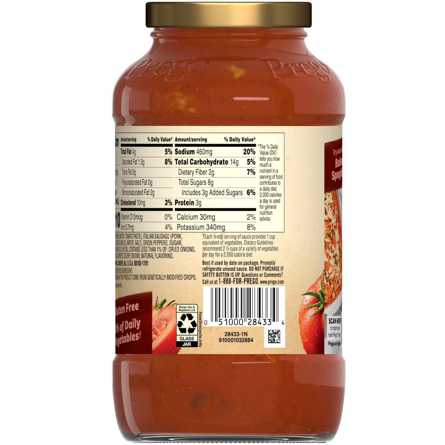 slide 5 of 8, Prego Sweet Sausage and Roasted Peppers Pasta Sauce, 23.500 oz