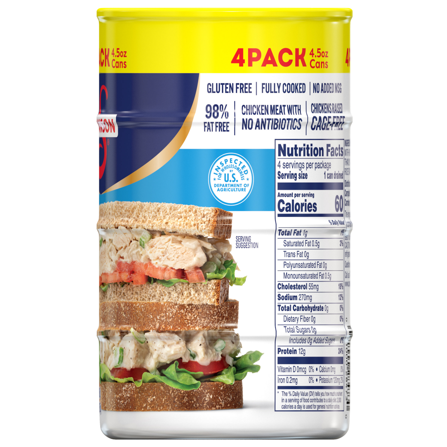 slide 2 of 8, Swanson White Premium Chunk Chicken Breast with Rib Meat in Water, 4.5 oz. (Pack of 4), 18 oz