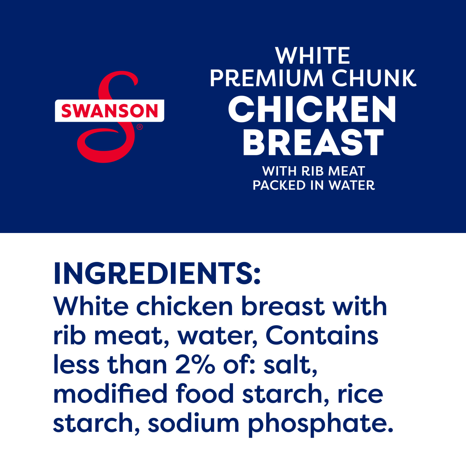 slide 5 of 5, Swanson White Premium Chunk Chicken Breast with Rib Meat in Water, 4.5 oz. (Pack of 4), 18.000 oz