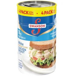 Swanson White Premium Chunk Chicken Breast with Rib Meat in Water, 4.5 oz. (Pack of 4)