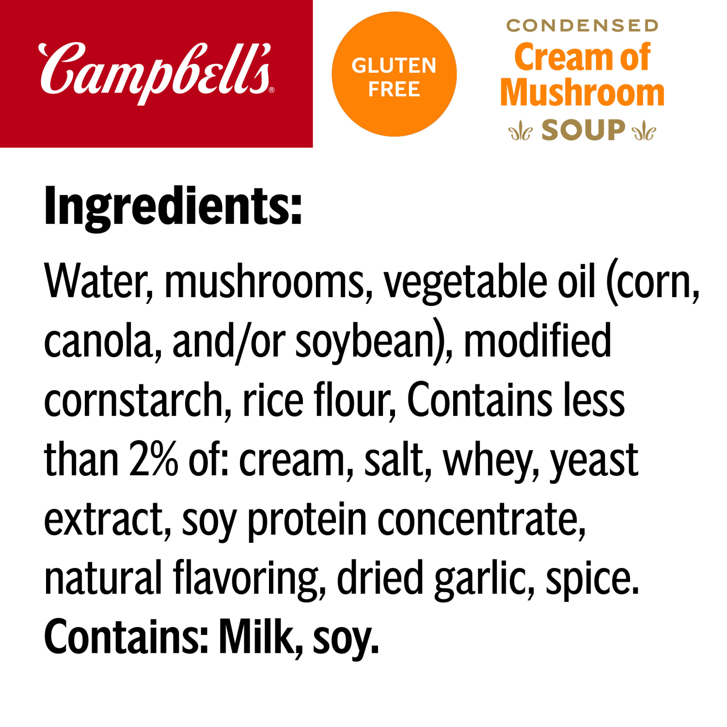 slide 4 of 7, Campbell's Condensed Gluten Free Cream of Mushroom Soup, 10.5 oz Can, 10.5 oz