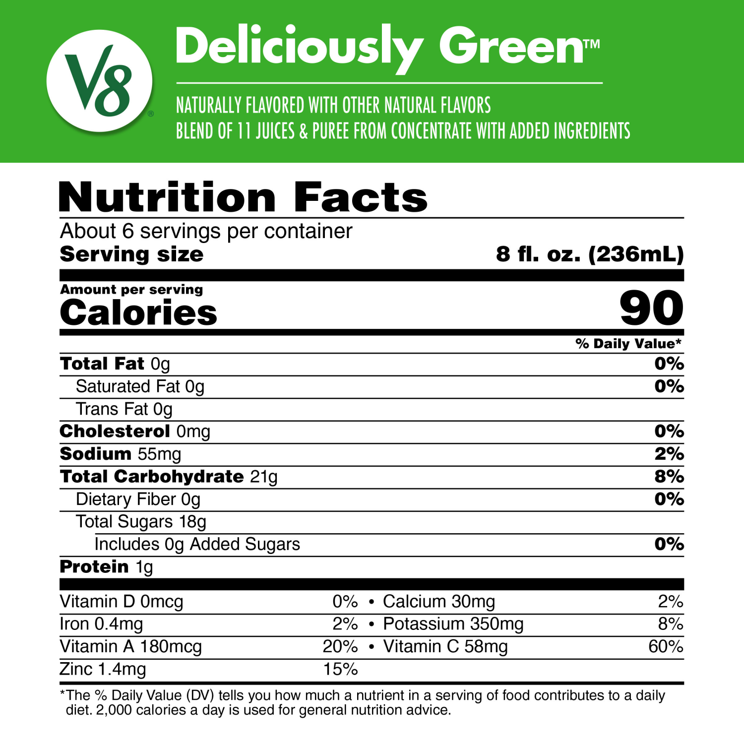 slide 2 of 7, V8 Deliciously Green 100% Fruit and Vegetable Juice, 46.000 fl oz