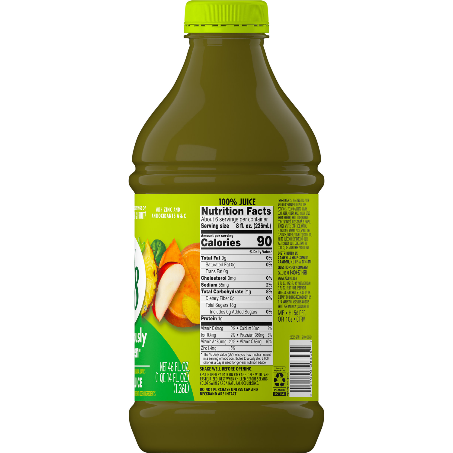 slide 6 of 7, V8 Deliciously Green 100% Fruit and Vegetable Juice, 46.000 fl oz