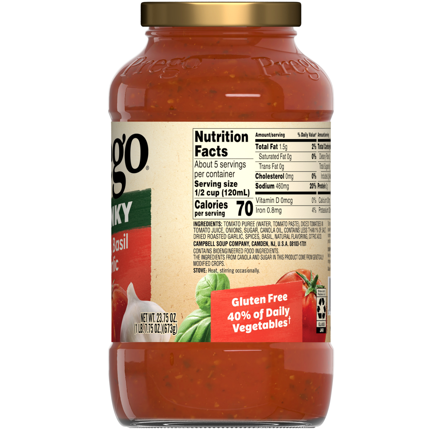 slide 2 of 8, Prego Chunky Tomato, Basil and Garlic Pasta Sauce, 23.750 oz