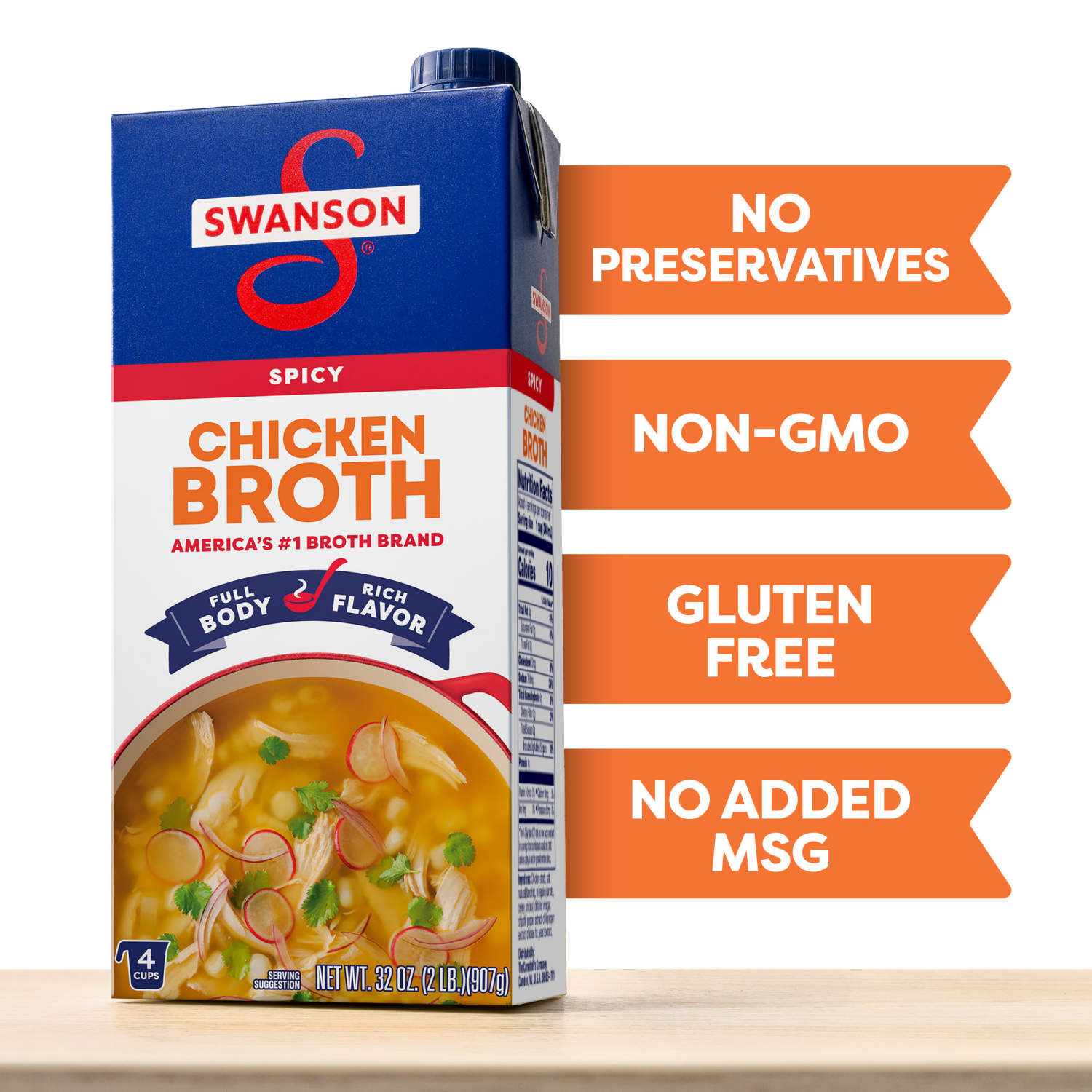 slide 7 of 8, Swanson 100% Natural Spicy Chicken Broth Carton, 32 oz