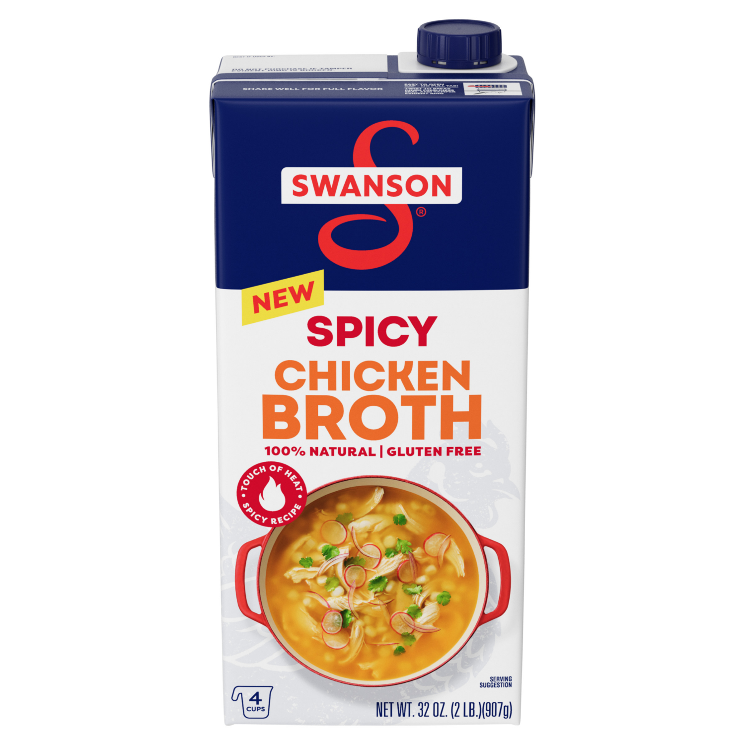 slide 1 of 8, Swanson 100% Natural Spicy Chicken Broth Carton, 32 oz