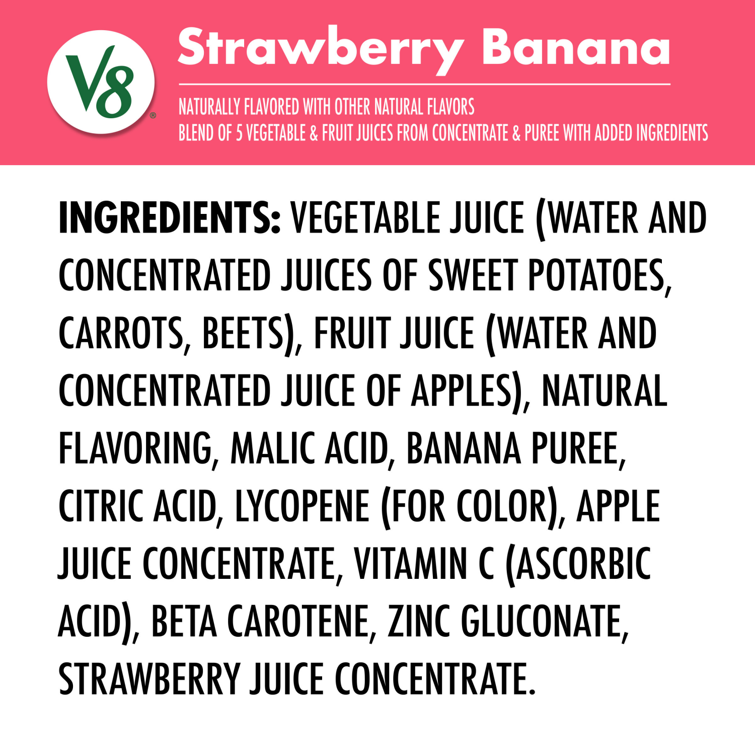 slide 3 of 8, V8 Strawberry Banana 100% Fruit and Vegetable Juice, 8 fl oz Can (6 Pack), 48.000 fl oz