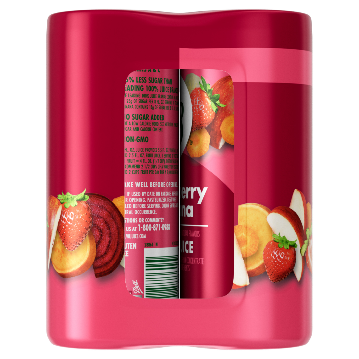 slide 4 of 8, V8 Strawberry Banana 100% Fruit and Vegetable Juice, 8 fl oz Can (6 Pack), 48.000 fl oz