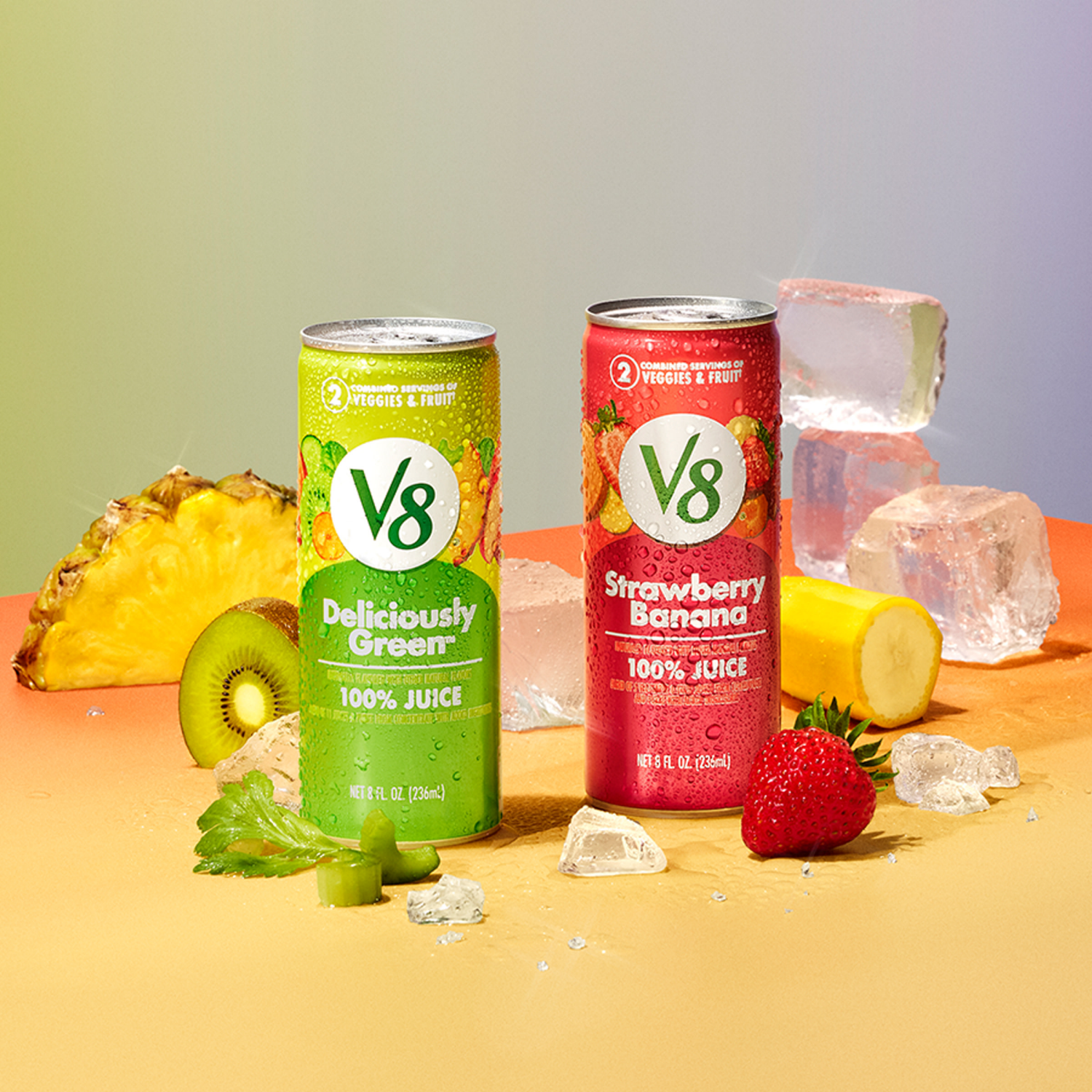 slide 6 of 8, V8 Strawberry Banana 100% Fruit and Vegetable Juice, 8 fl oz Can (6 Pack), 48.000 fl oz
