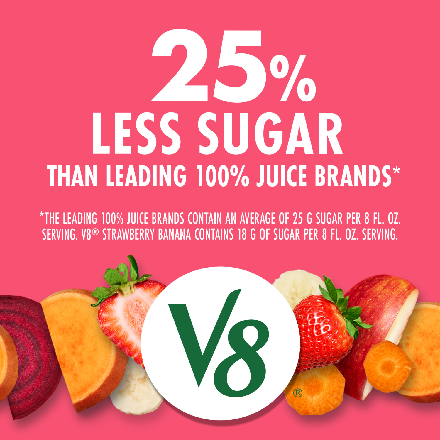 slide 7 of 8, V8 Strawberry Banana 100% Fruit and Vegetable Juice, 8 fl oz Can (6 Pack), 48.000 fl oz