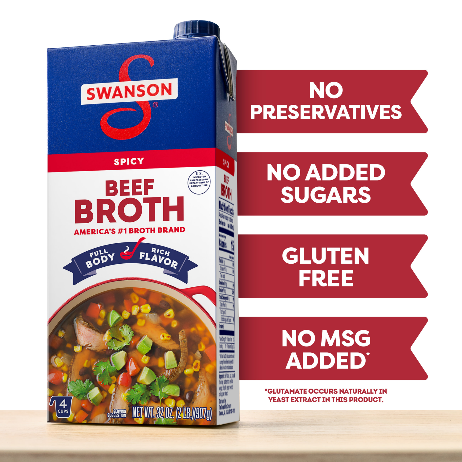 slide 7 of 8, Swanson 100% Natural Spicy Beef Broth Carton, 32 oz