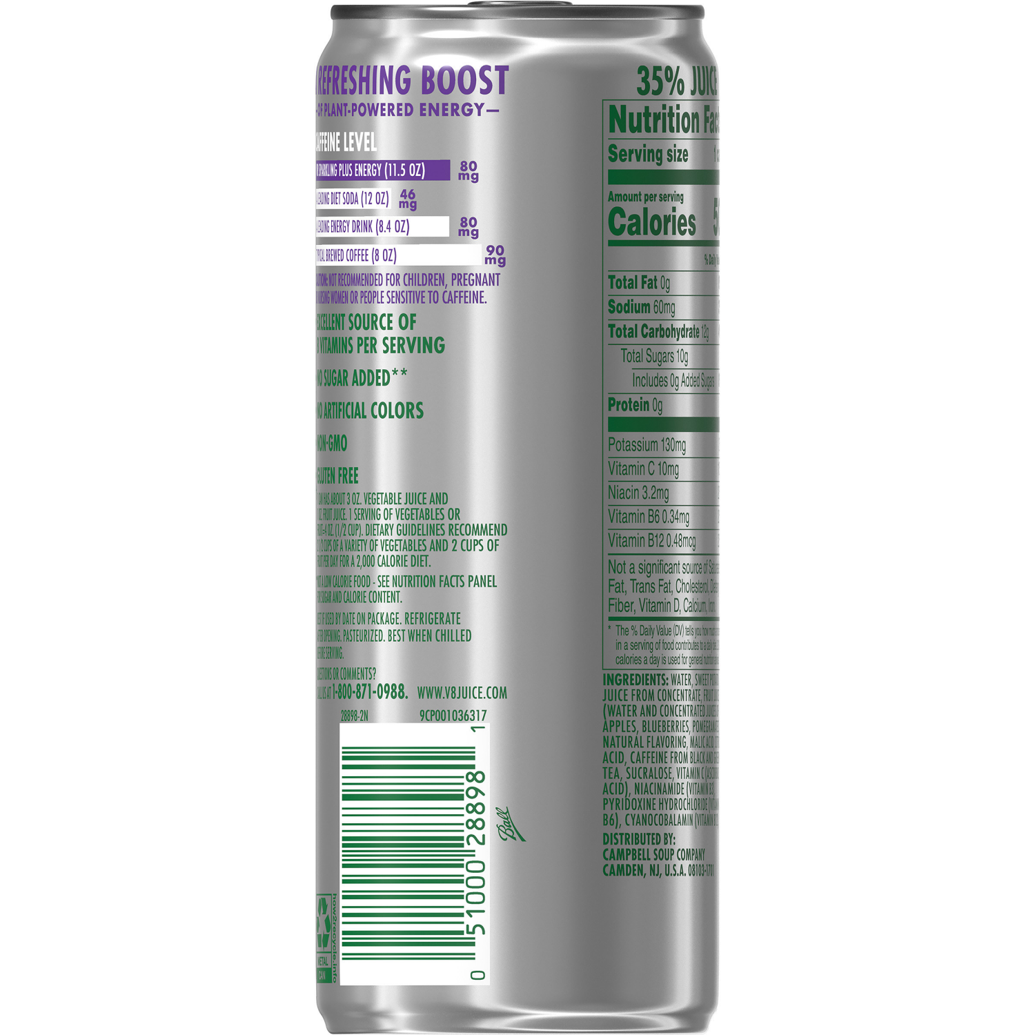 slide 2 of 8, V8 Sparkling Pomegranate Blueberry Juice Energy Drink, 11.5 oz