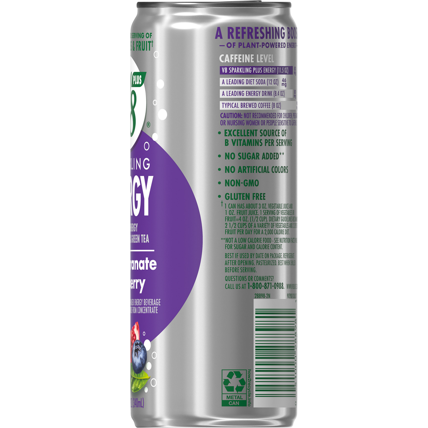 slide 5 of 8, V8 Sparkling Pomegranate Blueberry Juice Energy Drink, 11.5 oz