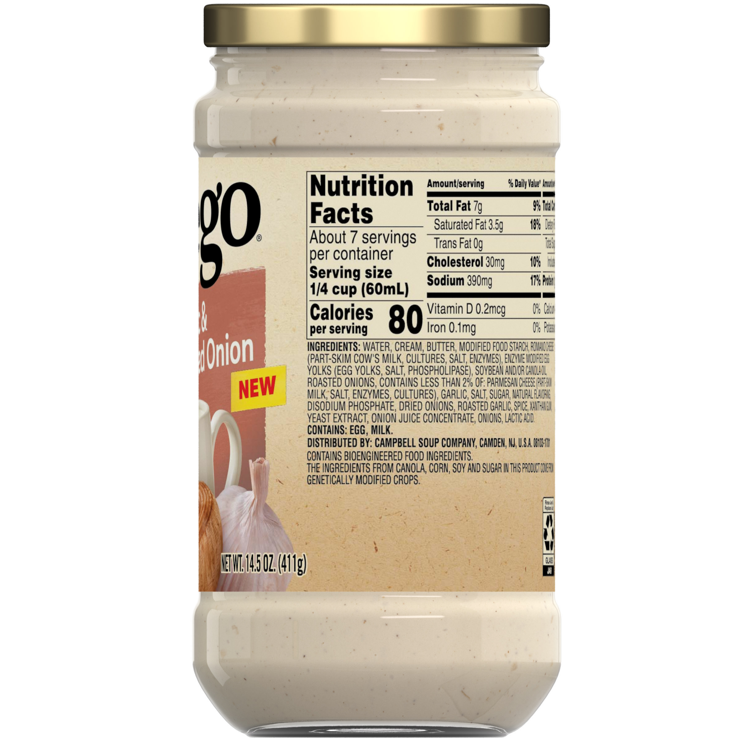 slide 2 of 8, Prego Garlic and Caramelized Onion Alfredo Pasta Sauce, 14.5 oz Jar, 14.500 oz