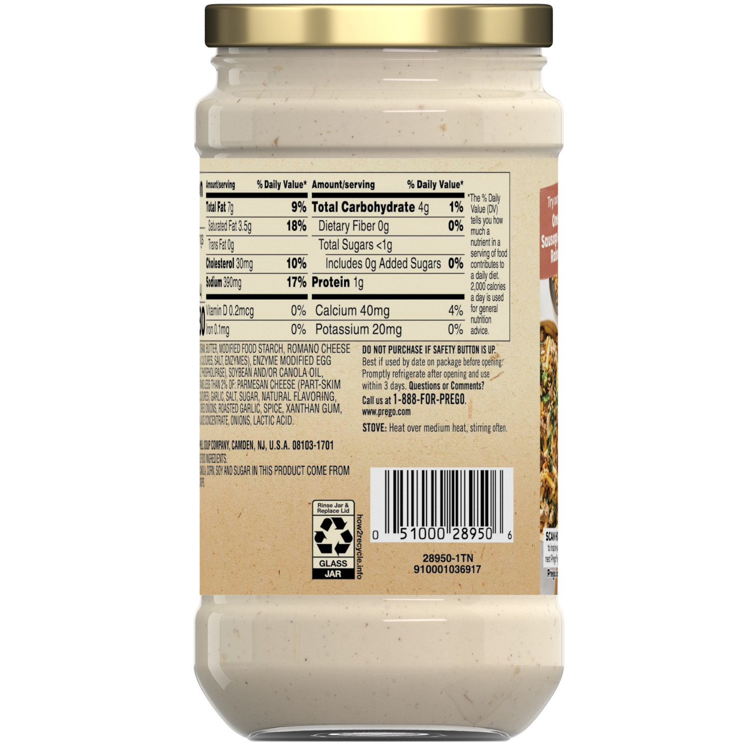 slide 5 of 8, Prego Garlic and Caramelized Onion Alfredo Pasta Sauce, 14.5 oz Jar, 14.500 oz