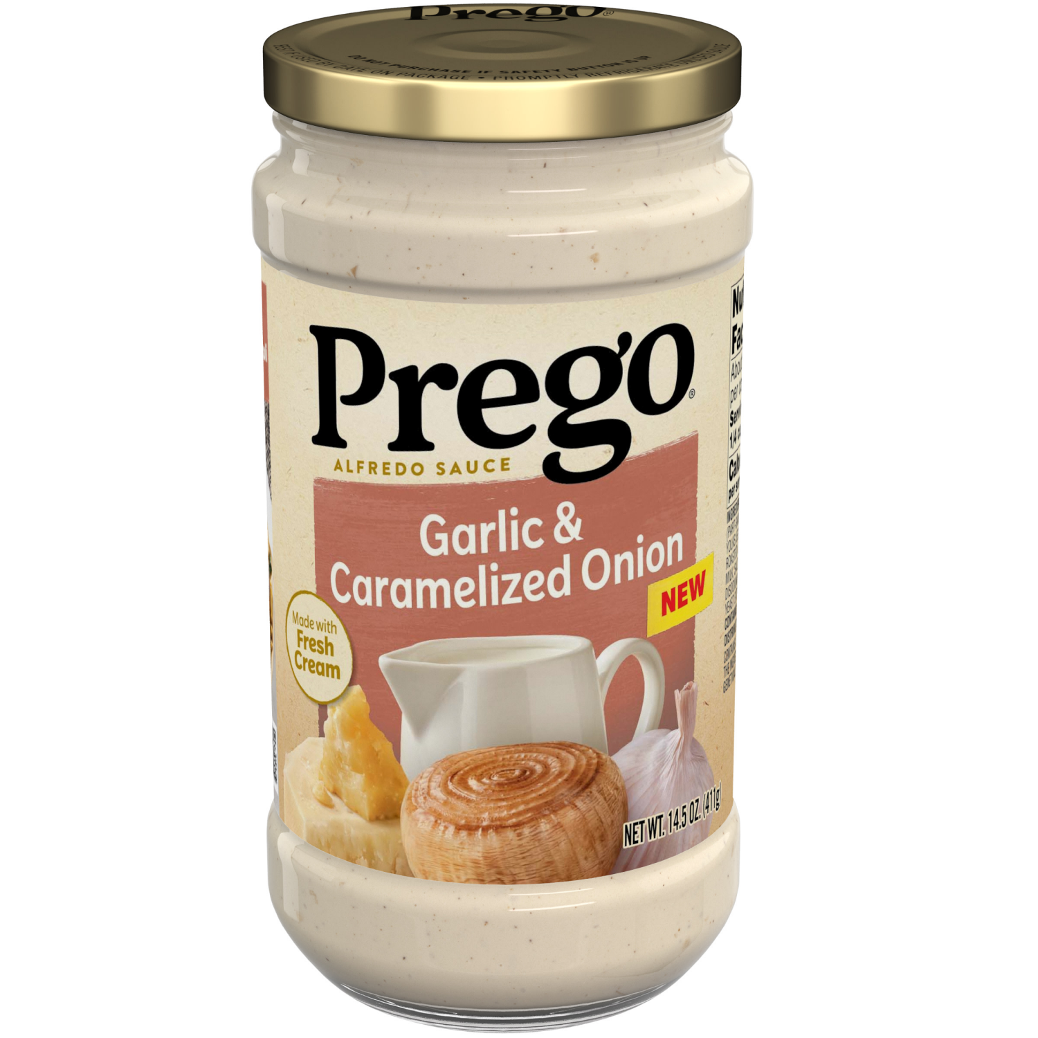 slide 1 of 8, Prego Garlic and Caramelized Onion Alfredo Pasta Sauce, 14.5 oz Jar, 14.500 oz