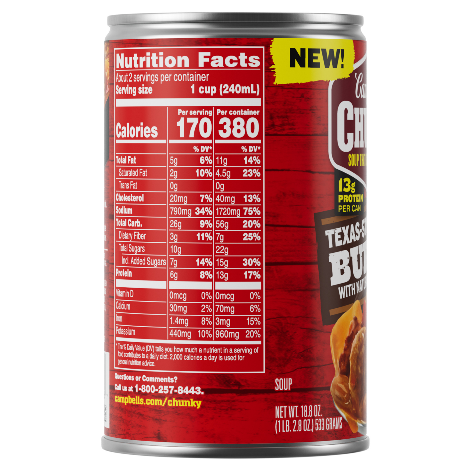 slide 3 of 8, Campbells Chunky Soup, Texas-Style BBQ Burger with Natural Smoke Flavor, 18.8 oz