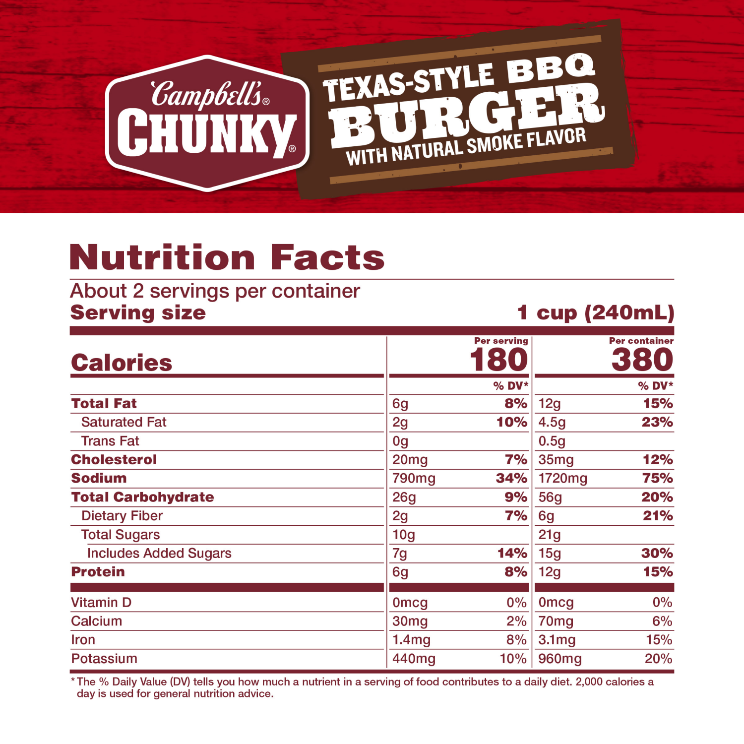 slide 4 of 8, Campbells Chunky Soup, Texas-Style BBQ Burger with Natural Smoke Flavor, 18.8 oz
