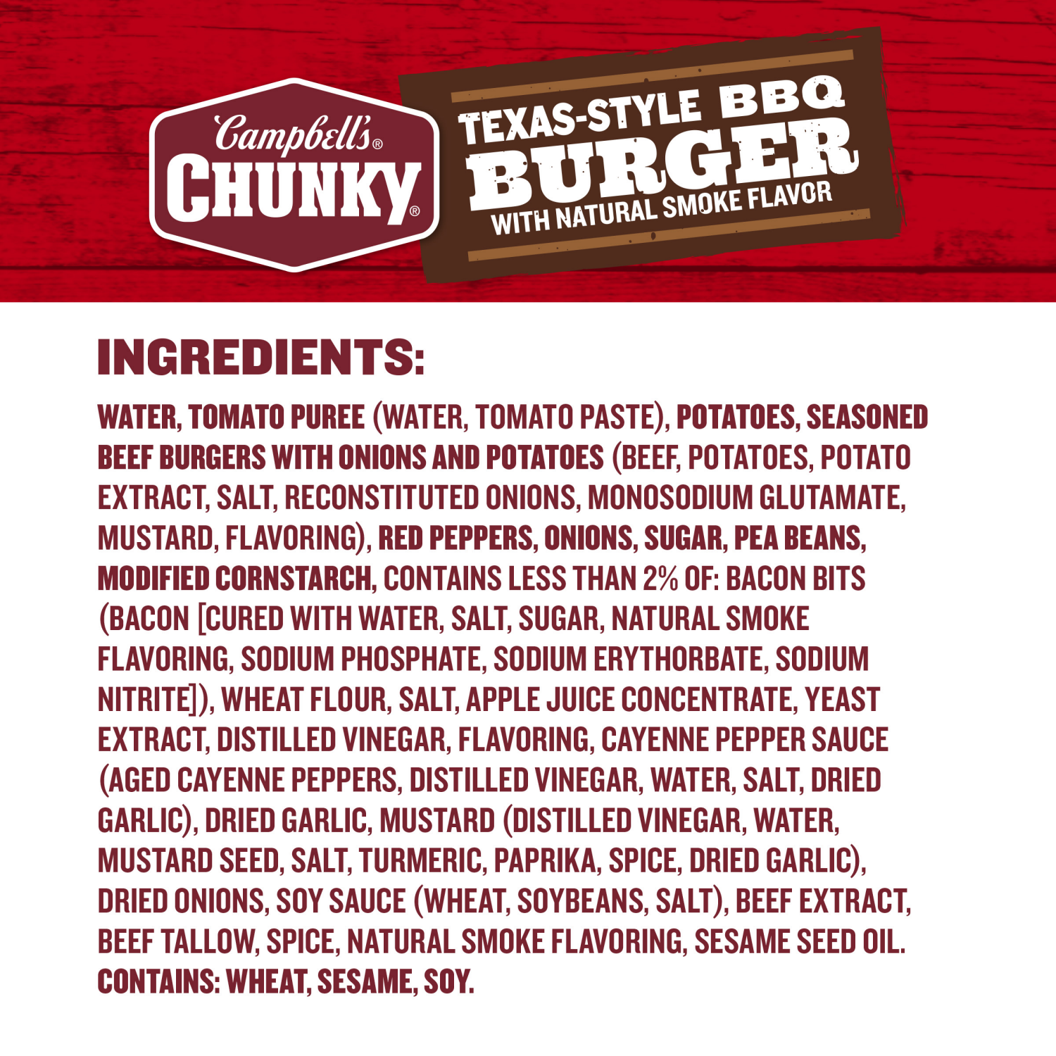 slide 2 of 8, Campbells Chunky Soup, Texas-Style BBQ Burger with Natural Smoke Flavor, 18.8 oz