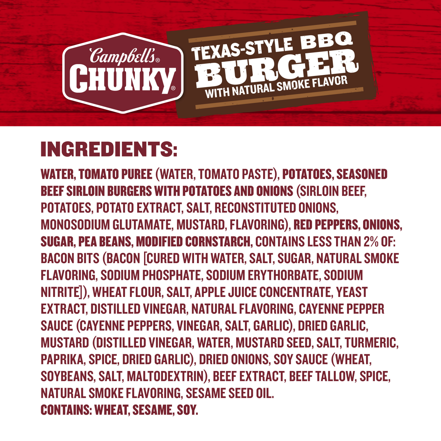 slide 8 of 8, Campbells Chunky Soup, Texas-Style BBQ Burger with Natural Smoke Flavor, 18.8 oz