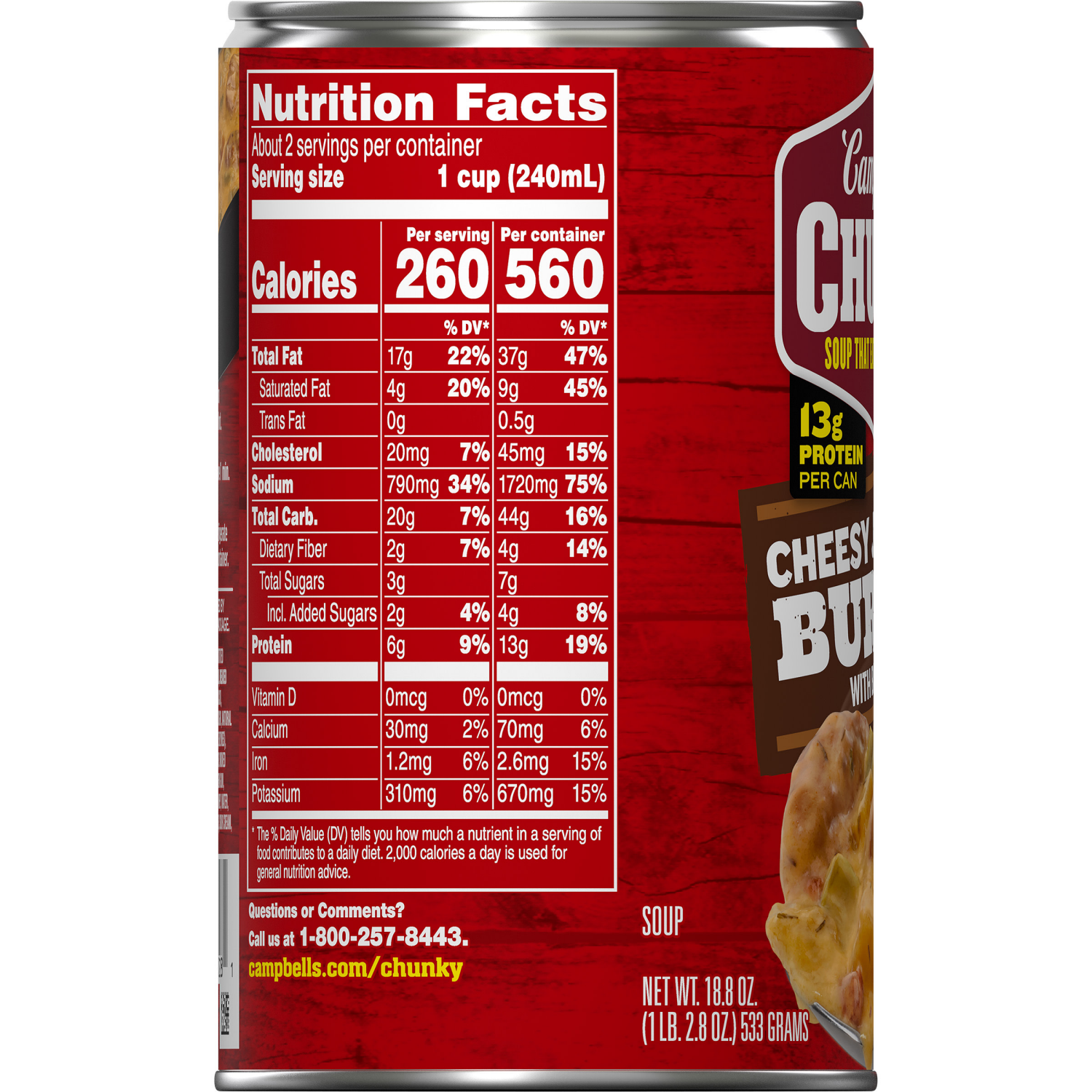 slide 5 of 8, Campbells Chunky Soup, Cheesy Jalapeño Burger with Bacon Bits, 18.8 oz