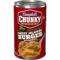 Campbells Chunky Soup, Cheesy Jalapeño Burger with Bacon Bits